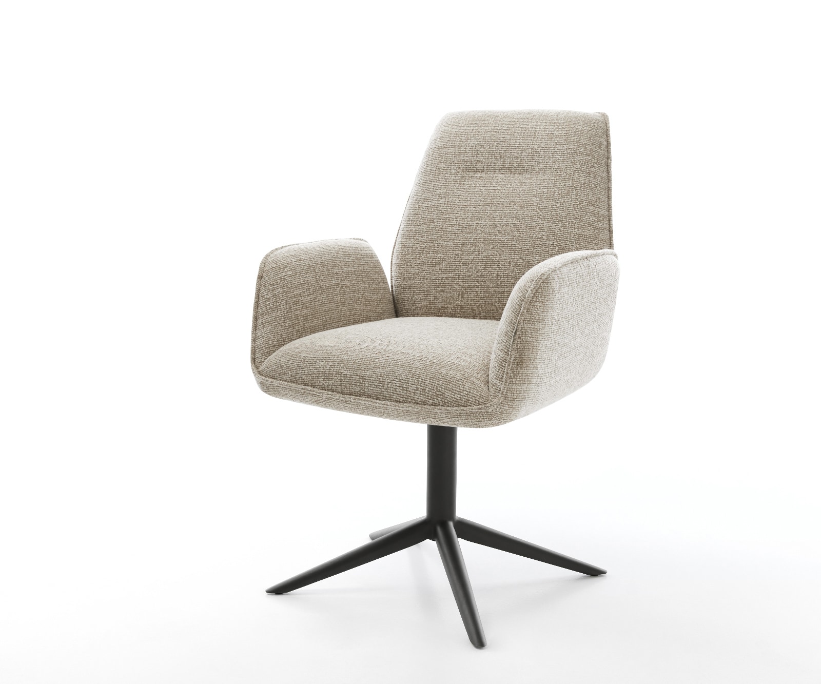 DELIFE Drehstuhl Zoa-Flex Webstoff Soft Beige Fußkreuz Schwarz 360° drehbar Wippfunktion Taschenfederkern, Esszimmerstühle Image