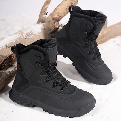 Herren-Winterstiefel mit Fellfutter, wasserdichte, isolierte, warme Outdoor-Schnürschuhe für kaltes Wetter Image