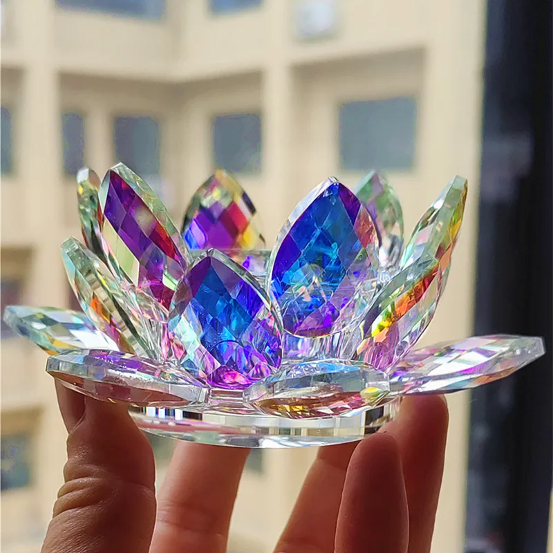 100mm k9 Quarz Kristall Lotus Blume Kerzenhalter Feng Shui Glas Regenbogen Kerzenhalter Für Buddhismus/Heimdekoration Souvenirs Image