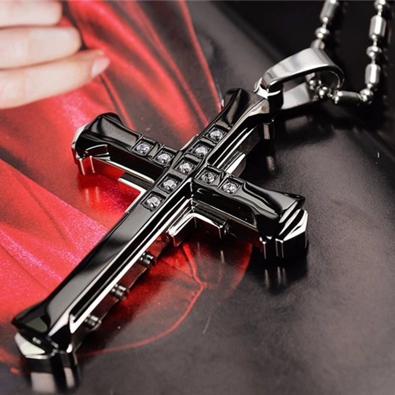2023 Ins Neue Kreuz Anhänger Halskette Für Männer Einfache Kühle Zirkon Schwarz Gold Farbe Edelstahl Kette Hip Hop Punk Schmuck geschenk