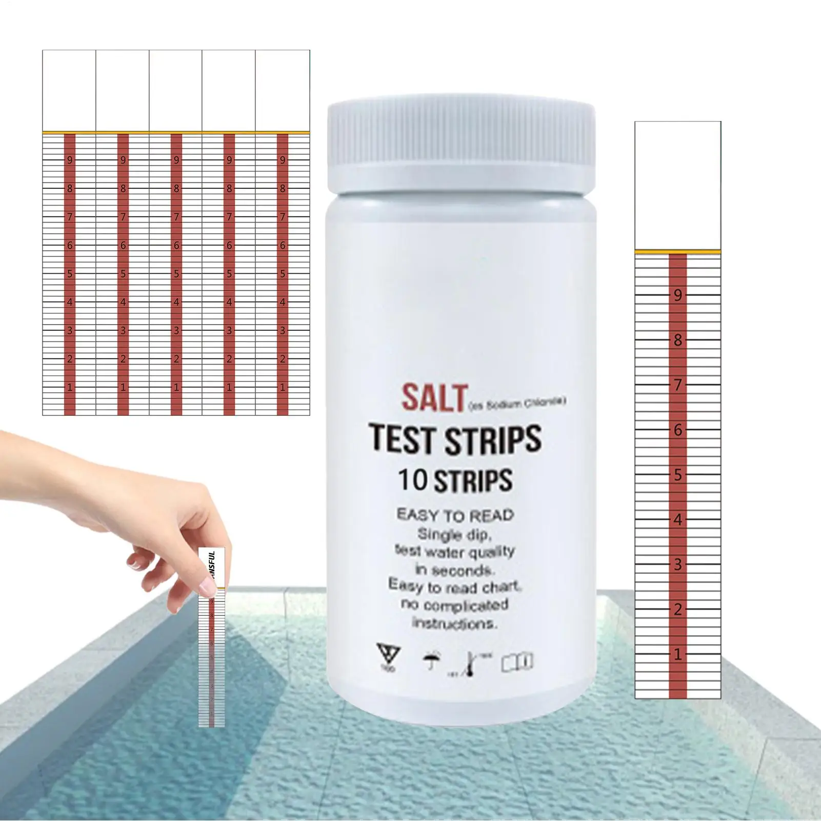 10 Streifen/Set Wasserteststreifen Pool Salzwassererkennungspapier Wassertestzubehör für Wasser Whirlpool Spa und Schwimmbad Image