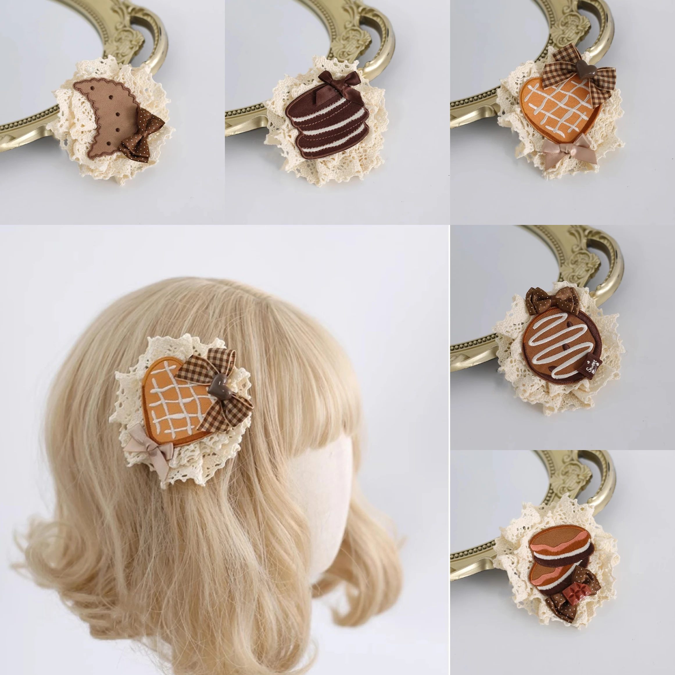 Original handgemachte Mint Chocolate Lolita Haarspange Pappbecher Kuchen kleine Schleife Haarband DIY süße Keks Haarschmuck Image