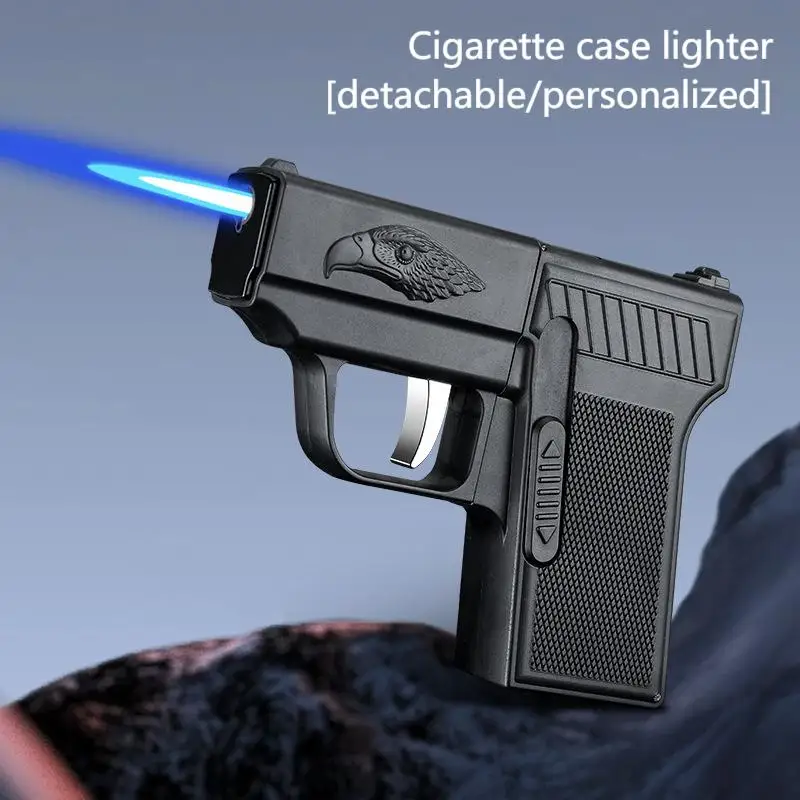 Clip Gun Typ, winddichtes Feuerzeug mit Zigarettenetui und verstellbarer Jet-Flamme – multifunktionales Pistolenfeuerzeug für Männer (kein Butan) Image