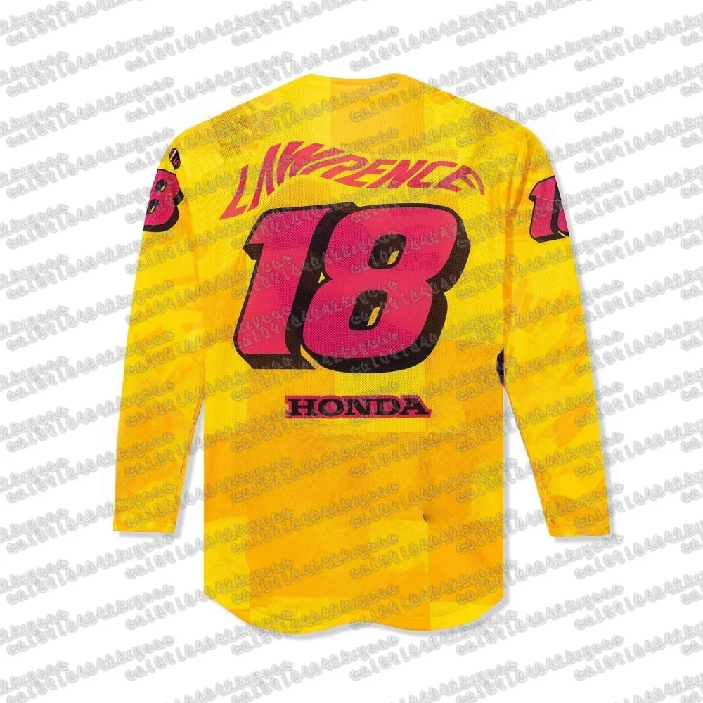 Honda Motorrad Jett Lawrence # 18 Custom Yellow Honda Jersey Vintage Racing Team Reprint Jersey Lose atmungsaktive Langarm