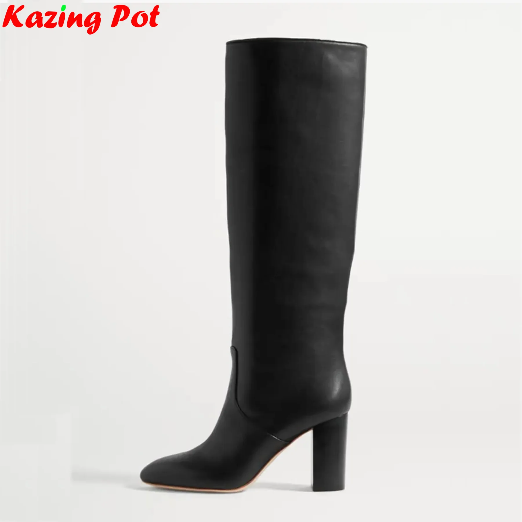 Plus Größe 33-46 Kuh Leder Runde Kappe High Heels Reitstiefel Nachtclub Warme Winter Schuhe Luxus Party Ins Frauen kniehohe Stiefel
