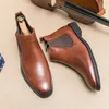 Braune Herren-Lederstiefel im britischen Stil, große Größe 48, spitze Chelsea-Stiefel, Herren-Slip-On-Stiefel für Herren, formelle Schuhe, Botas