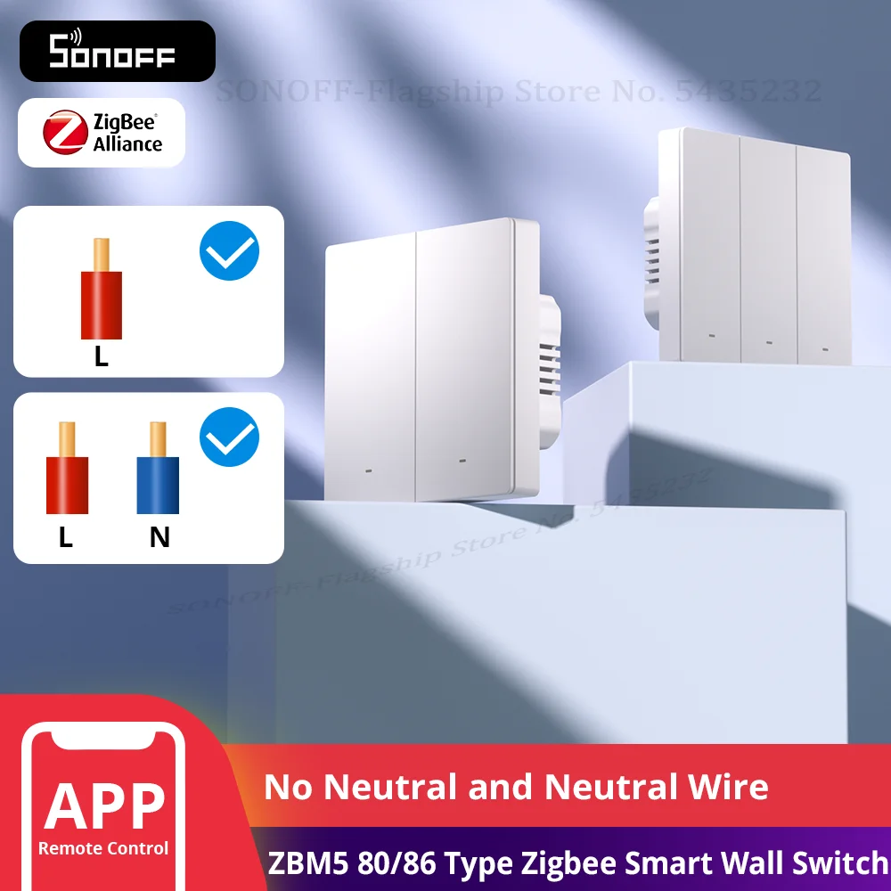 SONOFF ZBM5 80/86 Typ Zigbee Smart Wandschalter unterstützt keinen Neutral- und Neutralleiter, der den Relaismodus unterstützt, funktioniert mit Home Assistant Image