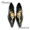 Gold Rose Stickerei Herren Kleid Schuhe Trendy Lackleder Serpentine Low Heel Casual Business Schuhe Bankett Party Kleid Schuhe