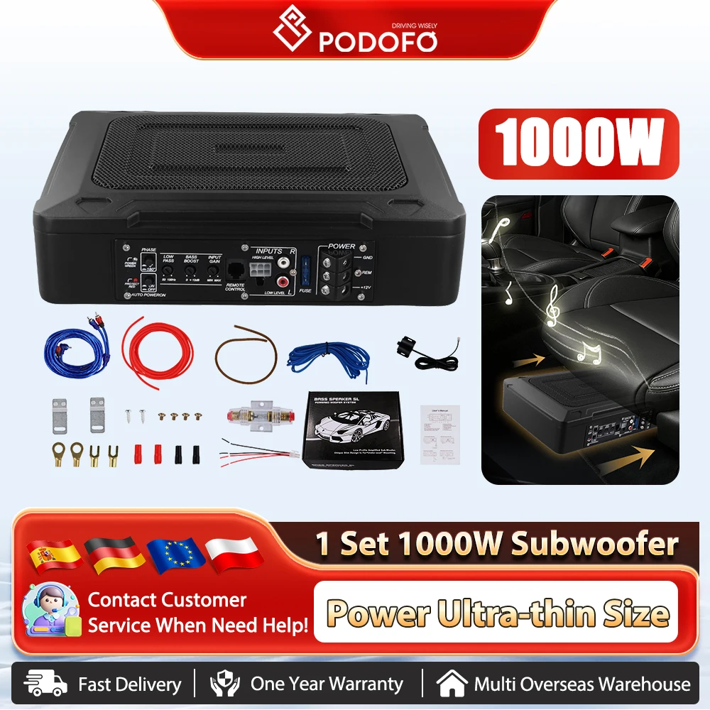 Podofo 1000W Subwoofer Audio Lautsprecher Auto Aktive Aluminium HIFI Verstärker Lautsprecher Audio Prozessor Musik Player Modifiziertes Audio Image