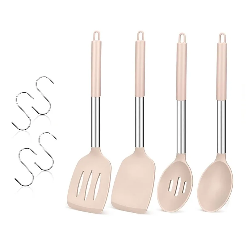 4-teiliges Kochutensilien-Set aus Silikon, große Kochspatel und Löffel, hitzebeständig, solide Spatel, Schlitzlöffel, Küchenwender Image