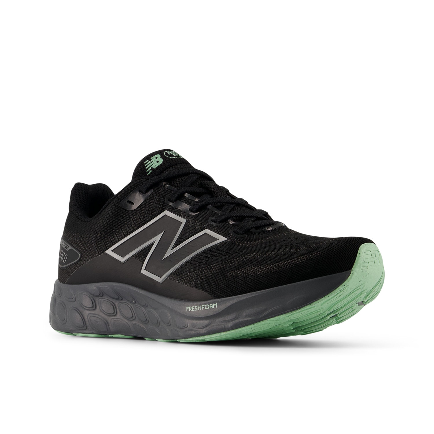 Laufschuh NEW BALANCE "680", Damen, Gr. 40, schwarz, castlerock, lab grün, schwarz silber metallic, Textil, Schuhe Laufschuh