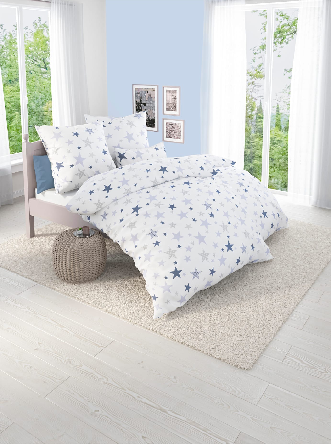 Bettwäsche WÄSCHEPUR Gr. 2, beige (ecru, bedruckt), B/L: 155cm x 200cm, Biber, B/L: 80cm x 80cm, 2 Stk., Biber, 100% Baumwolle, Bettwäsche Image