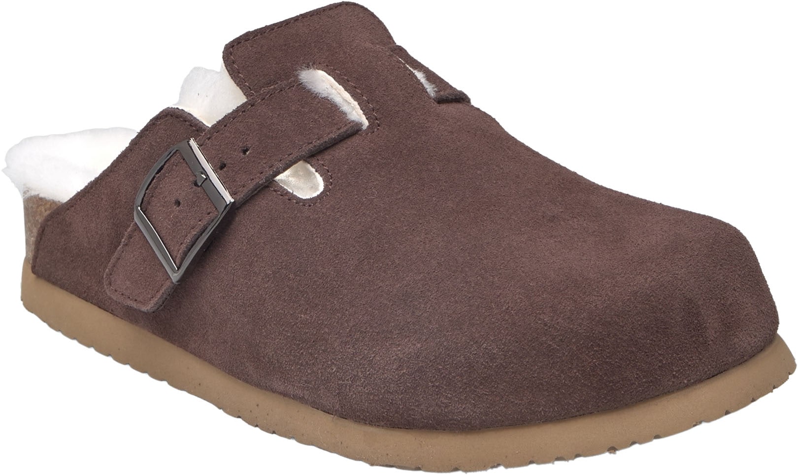 Sandale ROSEMUNDE "Evelyn Leather Sandals", Damen, Gr. 36, braun (dunkelbraun), Obermaterial: 100% Rindveloursleder. Futter: 100% Lammfell, unifarben, Schuhe Sandale, Langlebig, anpassungsfähiges Memory Foam, weich, bequem