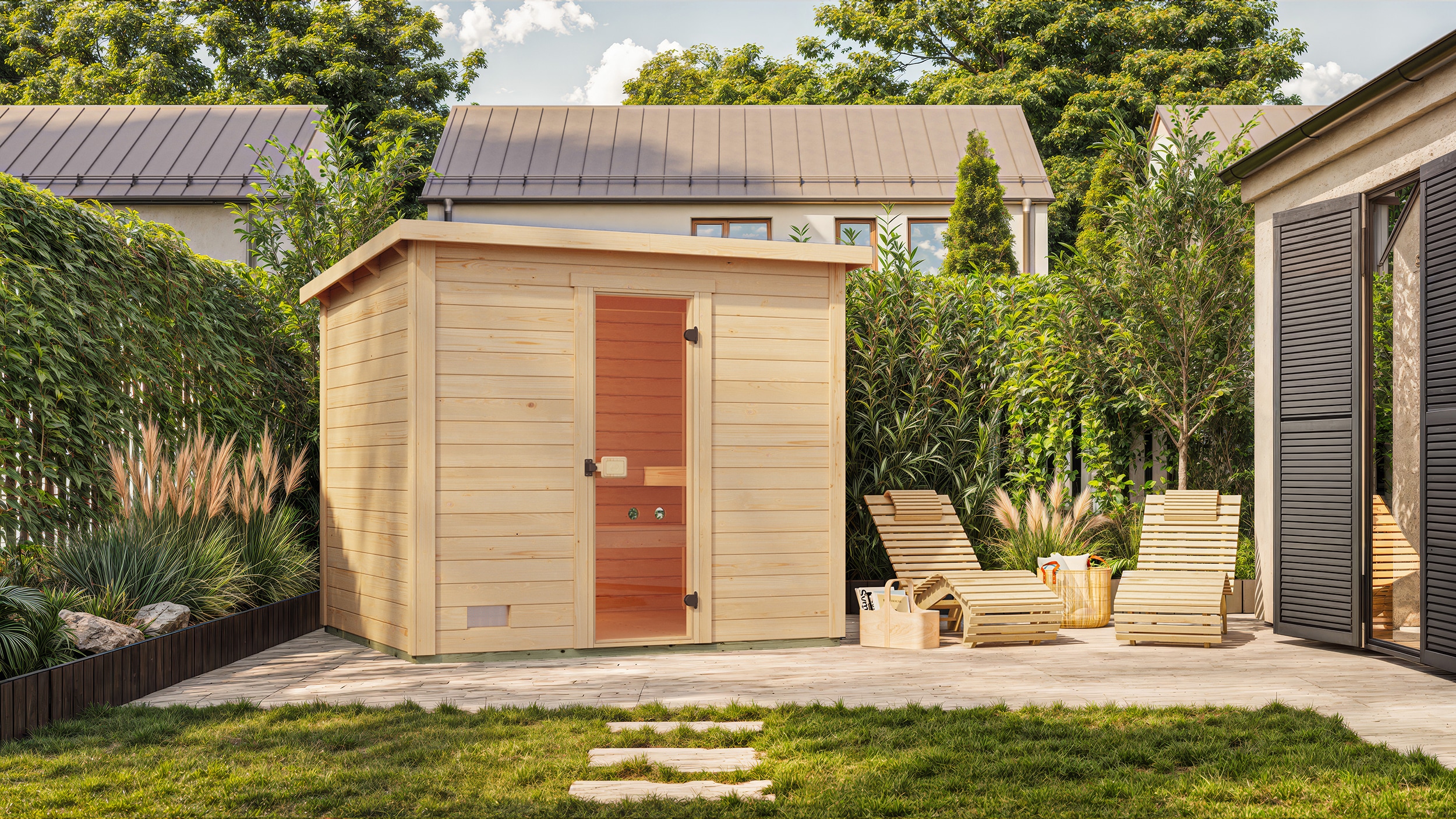 Saunahaus WEKA "Kaapi 4", naturbelassen, Saunaofen, externe Steuerung, 9 kW, Saunen, Blockbohlen aus Fichtenholz Image