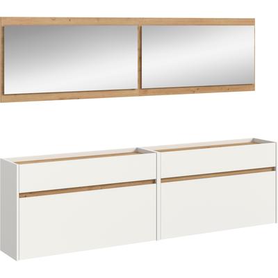 Garderoben-Set INOSIGN "EVRID, 4-teilig, Breite 220 cm, individuell hängbar & erweiterbar", weiß nb, artisan oak nb, B:220cm H:192cm T:32cm, Spanplatte, Kastenmöbel-Sets, Garderobenkombination, Garderobe, Wandgarderobe, Flur, Diele Image