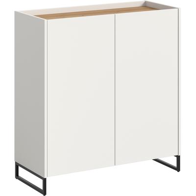 Schuhschrank INOSIGN "EVRID, Breite 90cm, 2 Türen, 5 Einlegeböden, inkl. Metall-Kufenfüße", weiß nb, artisan oak nb, B:90cm H:97cm T:38cm, Spanplatte, Schränke, Schuhkommode, Kommode, Sideboard, Garderobenschrank, Flurkommode Image