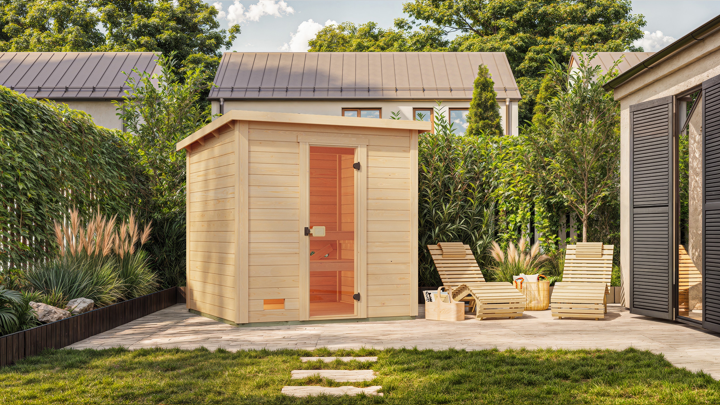 Saunahaus WEKA "Kaapi 3", naturbelassen, Saunaofen, externe Steuerung, 9 kW, Saunen, Blockbohlen aus Fichtenholz Image