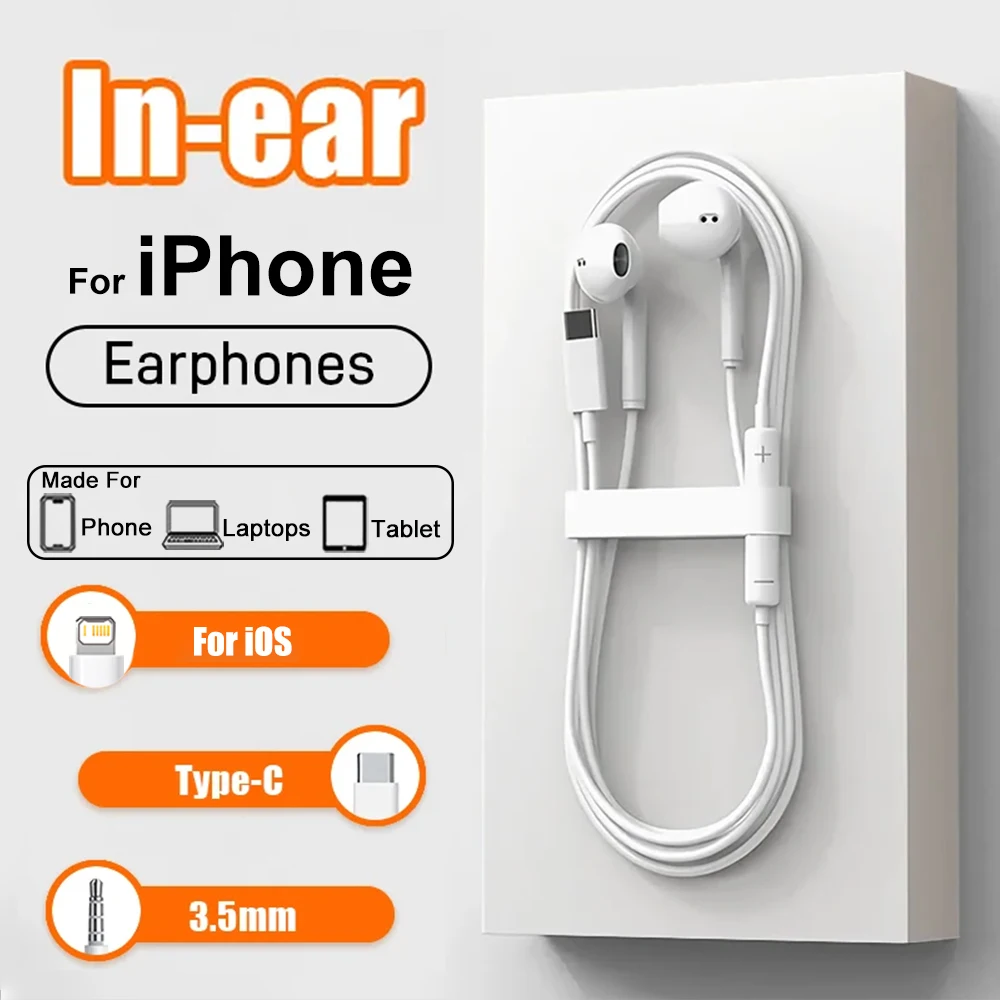 Casque audio original de type C pour Apple iPad iPhone 14 13 12 11 17 15 16 Pro Max Écouteurs filaires pour téléphone Écouteurs pour tablette Casque audio 3,5 mm