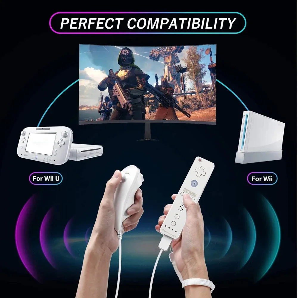 Télécommande sans fil 2 en 1, compatible avec Wii U, ensemble de manettes de jeu, jeu vidéo Motion Plus pour accessoires Wii