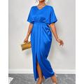 Per donna Abito Lungo Maxi Abito Vestito da Festa Abito da Cocktail Abito in Raso Elegante Moderno Feste Festa serale Vestibilità regolare Semplice Manica Corta Scollo a V Nero Giallo Blu Reale Verde
