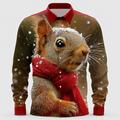 Natale Per uomo Scoiattolo Animale di Natale Camicia Camicia con Bottoni Manica Lunga Divertente All'aperto Ferie Primavera Autunno Collo ripiegato Stampa 3D camicie con colletto Rosso 1 Rosso Rosso 2