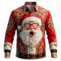 Natale Per uomo Babbo Natale Albero di Natale Volto umano Camicia Camicia con Bottoni Manica Lunga Divertente All'aperto Ferie Primavera Autunno Collo ripiegato Stampa 3D camicie con colletto Rosso 1