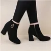 Retro Plüsch Warme Herbst Winter frauen Boot Vintage Block Ferse Stiefeletten Zipper High Heels Frauen Schuhe Große Größen botines Mujer