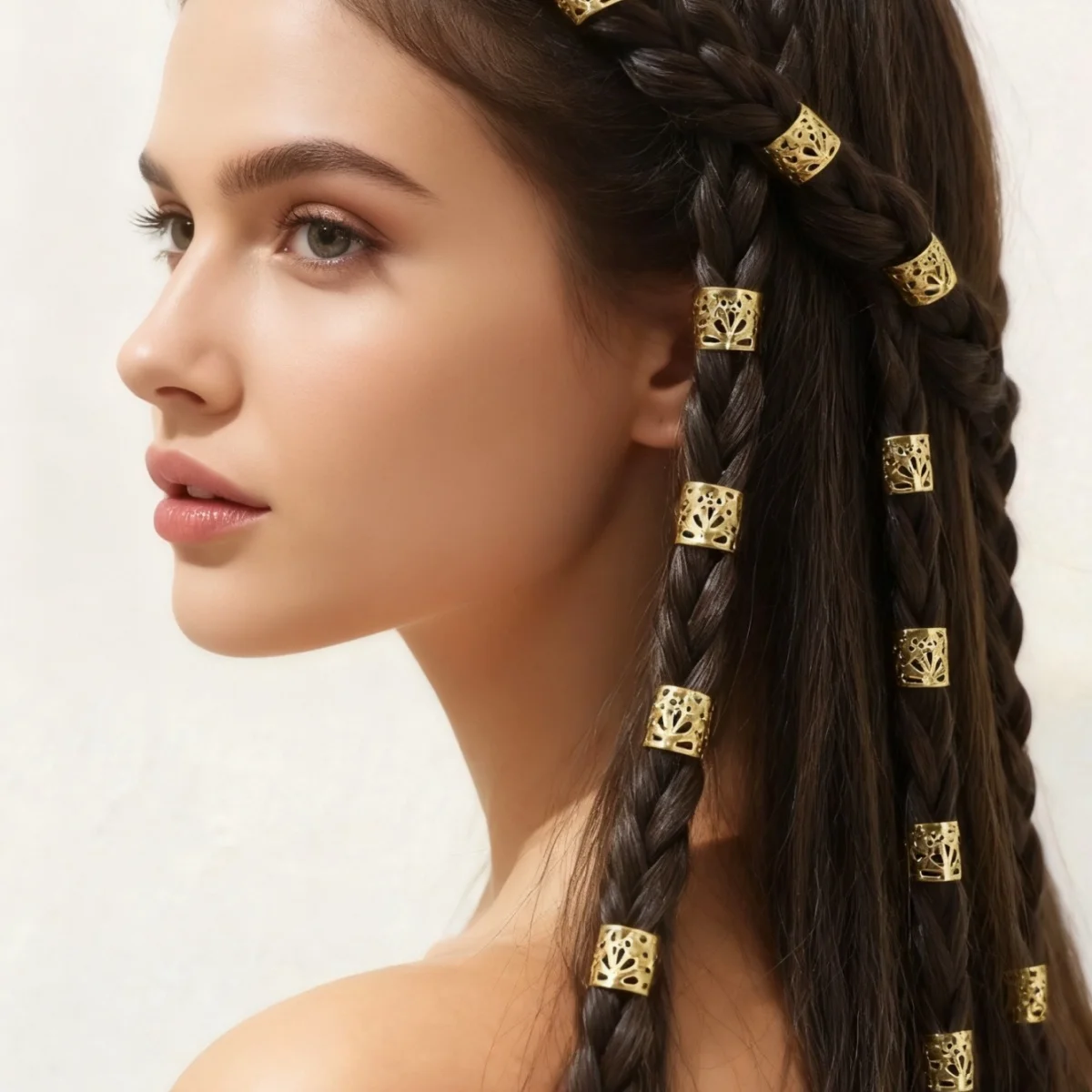 60er Gold geflochtener Haarring, Punk Street Hip-Hop Festival Damen Haarschmuck Clip, Halloween Haarschmuck