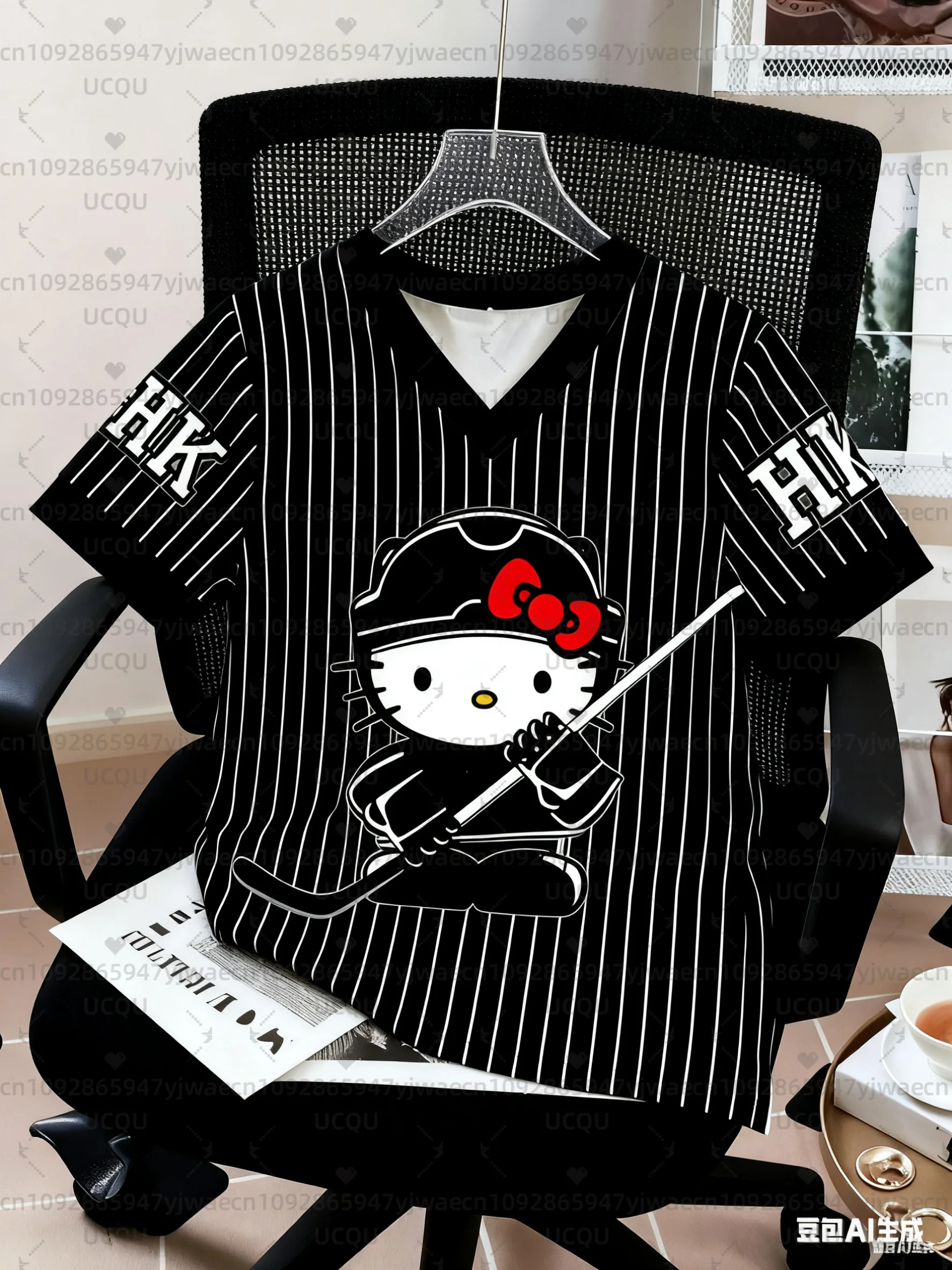 Kindermode Damen Jungen Mädchen Hello Kitty Eishockey T-Shirt Rosa V-Ausschnitt Top Grafik Plus Size Kurzarm Herren T-Shirt