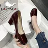 LazySeal Weinrot Chunky Heels Pumps Frauen Schuhe Casual 2,95 Zoll Platz High Heels Damen Hochzeit Party Super Große Größe 33-50