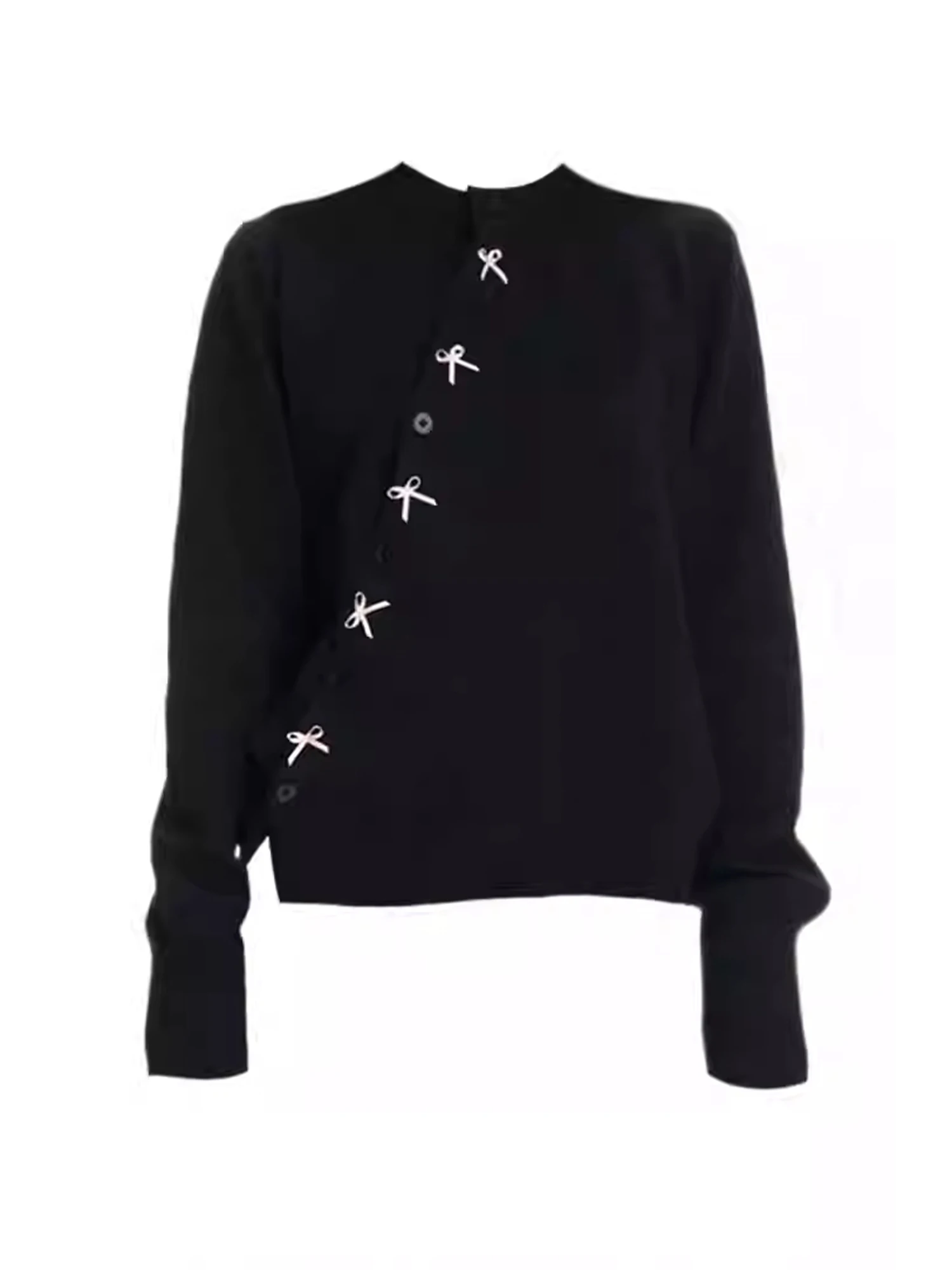 Women's Black Gothic Knit Cardigan Bow Sweater Harajuku Y2k Korean Long Sleeves O-Neck Sweaters Vintage 2000s Emo Clothes 2025