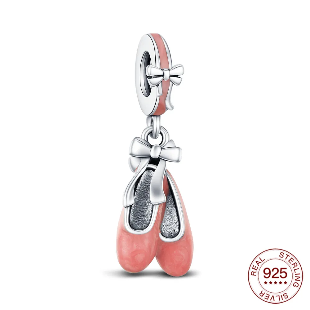 2025 925 Sterling Silber Charm Rosa Ballett Schuh Anhänger Für Original Armband DIY Schmuck Urlaub Dekoration Dame Mode Party