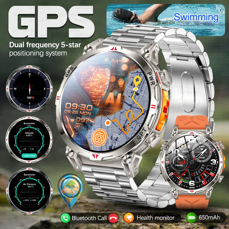 2025 neue Militär GPS Smart Uhr 3ATM Wasserdicht 650 mAh Batterie BT Anruf Herzfrequenz Blutdruck Sport tracker Smartwatch männer Image