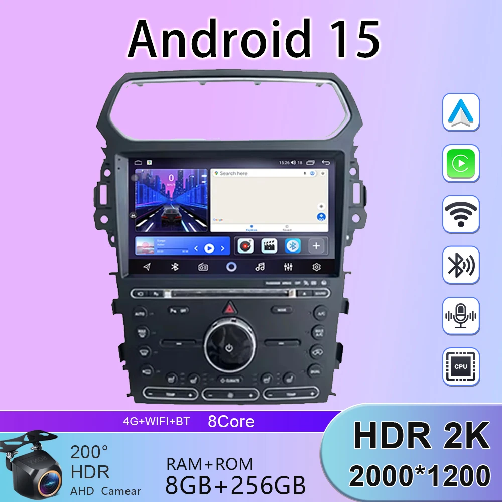 Für Ford Explorer 5 2011-2019 Android 15 Auto Radio Carplay Navigation GPS Multimedia Player WiFi + 4G stereo Auto Kopf Einheit QLED Image
