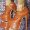 Ronticool Echte Fotos Frauen Pumpen Schnüren Sexy Stiletto Heels Runde Kappe Schöne Braune Party Schuhe Damen UNS Plus Größe 5-20