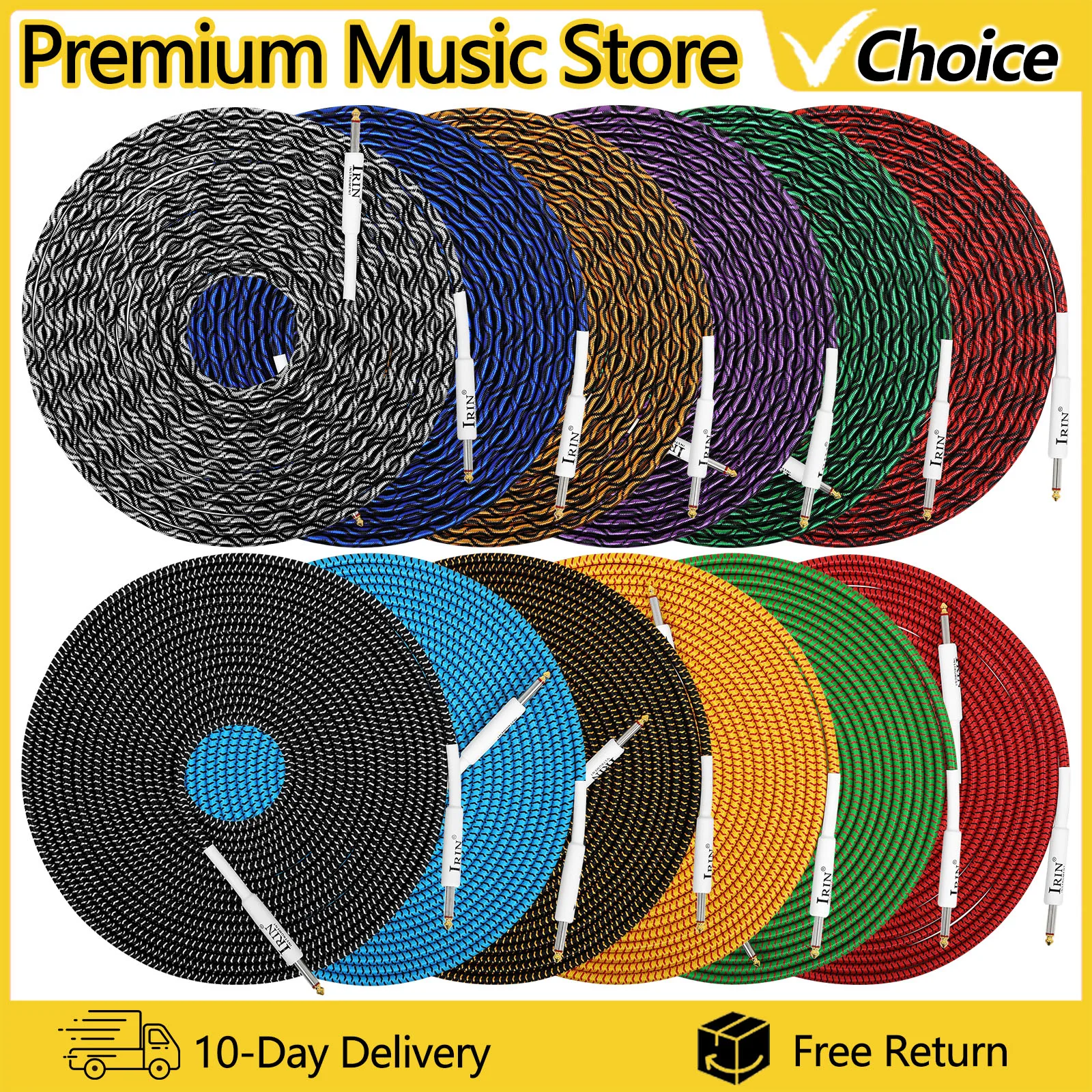 IRIN 3M/6M/10M Elektrische Gitarre Kabel Audio Kabel Saiten Instrument Zubehör 6,5mm Stecker rauschunterdrückung Audio Draht Kabel Linie Image