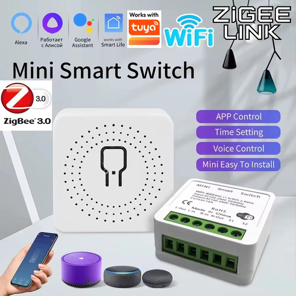 Interruttore Smart WiFi/Zigbee 3.0 16A 20A Modulo Relè Interruttore Automatico Controllo a 2 Vie Compatibile con App Tuya Smart Life Alexa Home Assistant