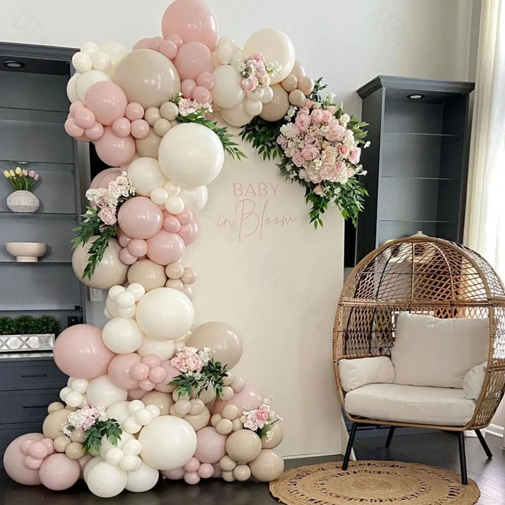 Boho staubige rosa Luftballons Bogenset Elfenbeinweiß Sand staubige rosa Luftballons Girlande für Geburtstag Braut Babyparty Hochzeitsdekoration Image