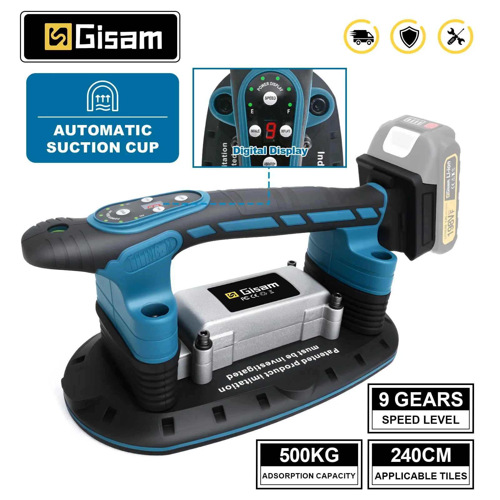 GΣ 500 kg Fliesen, Fliesen, Maschine, Fliesen, Vibrator, Saugnapf, 9 Gänge, Bodenvibrator, Nivellierung, Elektrowerkzeug für Makita 18 V Batterie-Pin