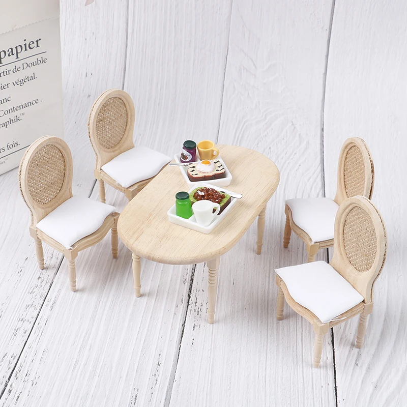 5 Teile/satz 1:12 Puppenhaus Miniatur Holz Esstisch Stuhl Set Puppe Haus Küche Möbel Spielzeug