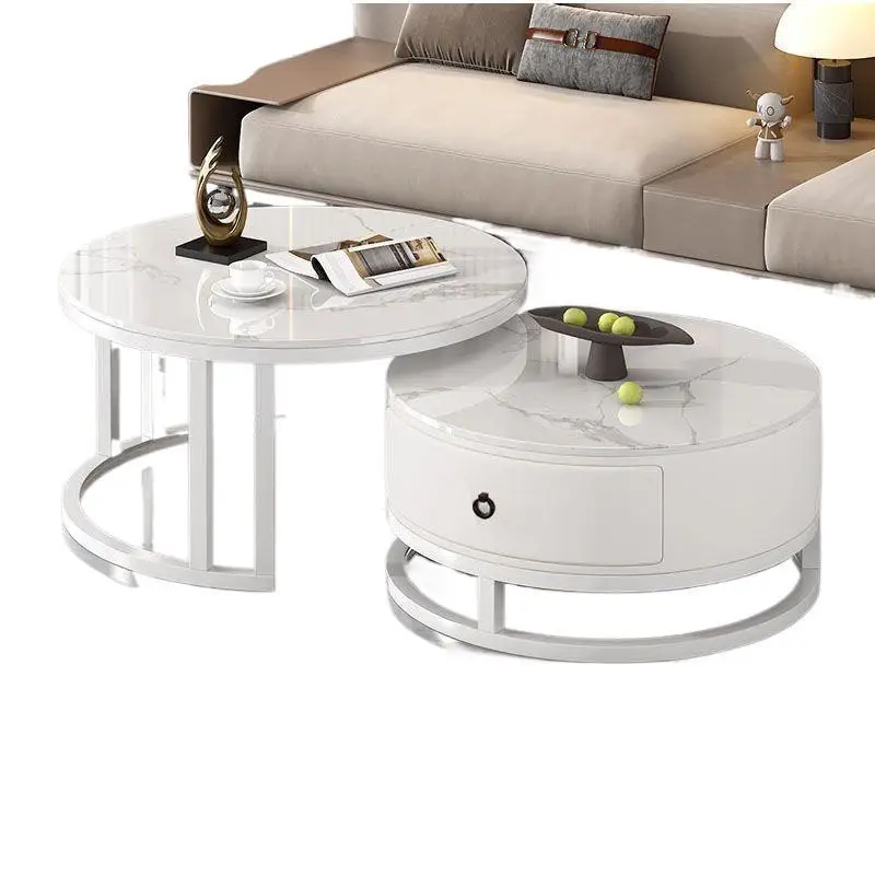 Felsplatten-Couchtisch-Kombination, kleine Wohnung, leichter Luxus, einfacher moderner Internet-Promi, runder Teetisch aus Felsplatten Image