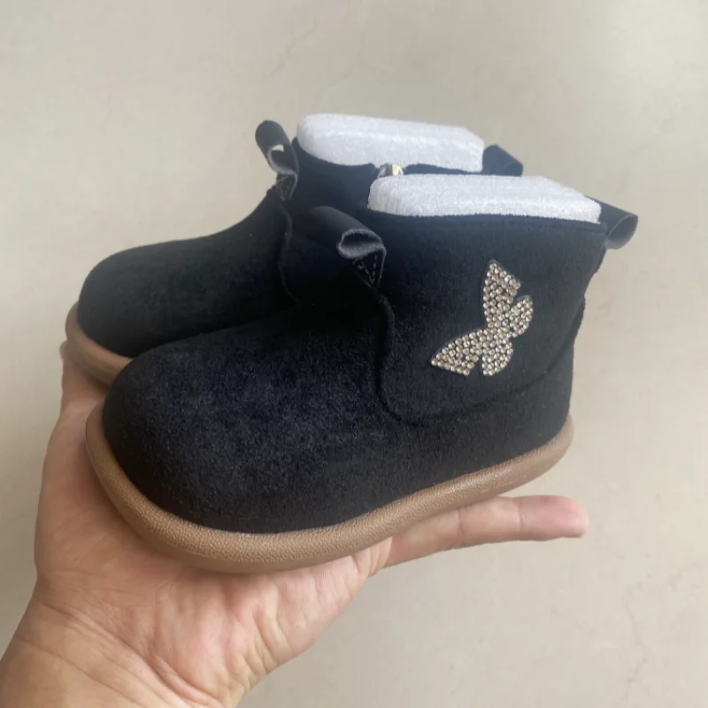 Kinder Winter Herbst Schnee Stiefel Warme Strass Bogen Nette Kinder Wildleder Schuhe für Mädchen Mode Schuh Gummi Sohle Größe 1-6 jahre