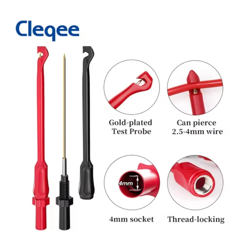 Cleqee Multimeter-Messleitungsset mit Drahtpiercing-Sonden, 4 mm Bananenstecker, Punktionshaken-Sonden-Set für Elektronik, 1000 V/20 A Image