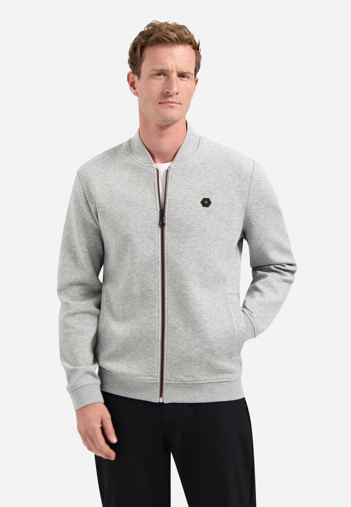 Sweater NO EXCESS "No Excess Bomberweste von Timeless Basics", Herren, Gr. 3XL, graumeliert, 49% Polyester, 45% Baumwolle, 6% Elasthan, Sweatshirts Image