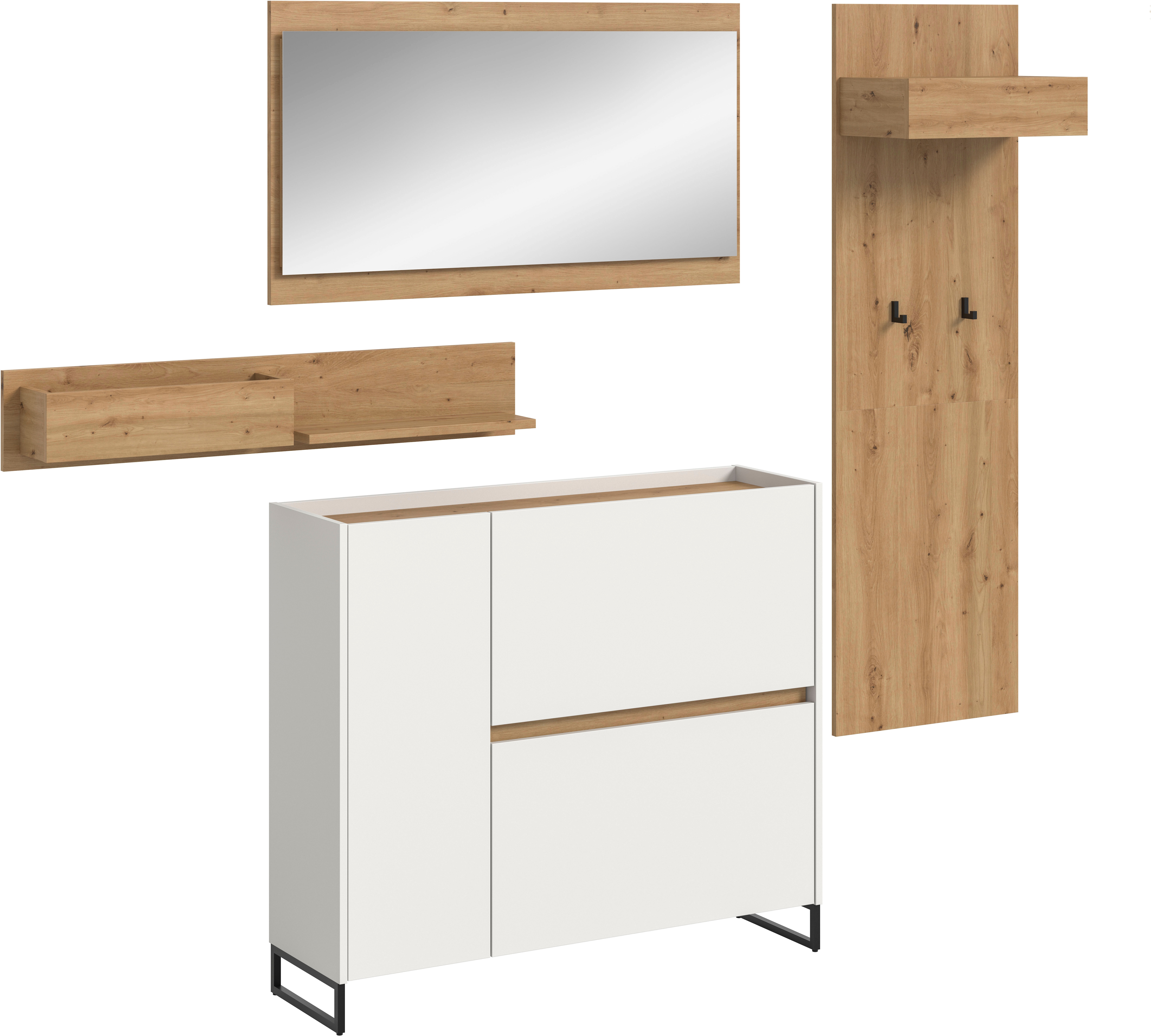 Garderoben-Set HOME AFFAIRE "EVRID, 3-teilig, Breite 175 cm, individuell stellbar & erweiterbar", weiß nb, artisan oak nb, B:175cm H:192cm T:32cm, Spanplatte, Kastenmöbel-Sets, Garderobenkombination, Garderobe, Wandgarderobe, Flur, Diele