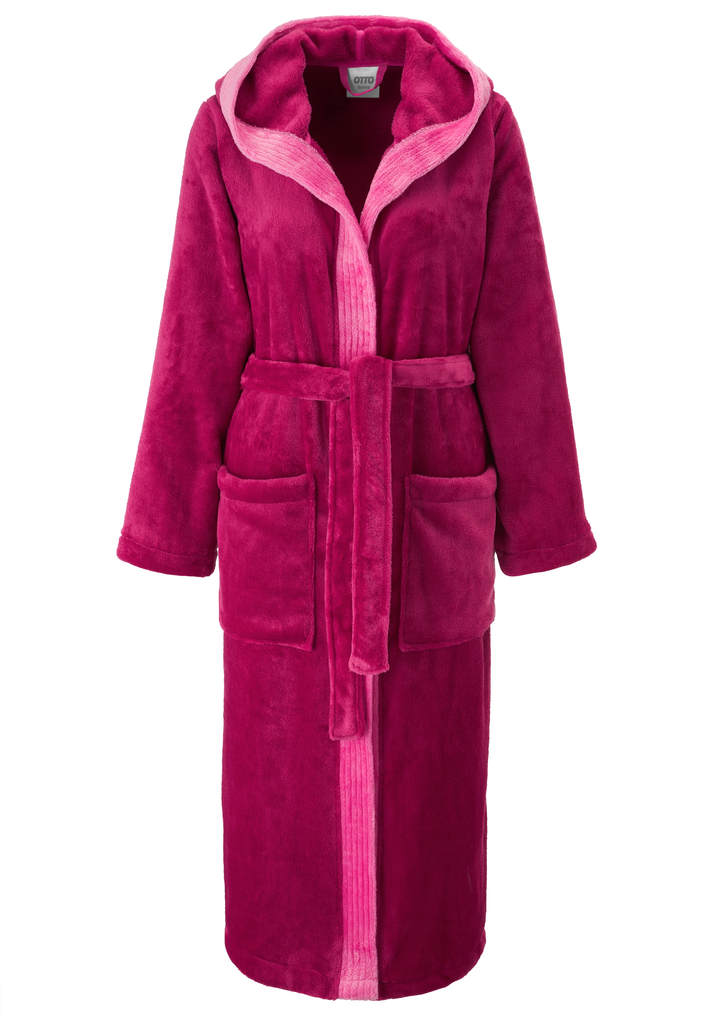Unisex-Bademantel OTTO HOME "Miia, ideal für Sauna, Spa & im Urlaub" Gr. S, beere, L:120cm, Microfaser, Hausmäntel, weich und kuschelig, plüsch, für Damen und Herren, S-XL Image