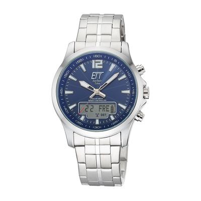 Funkchronograph ETT "Professional World Timer", silberfarben, blau, Armbanduhren, Herren, Armbanduhr, Solar, Herrenuhr, Edelstahlarmband, analog, digital, Tag Image