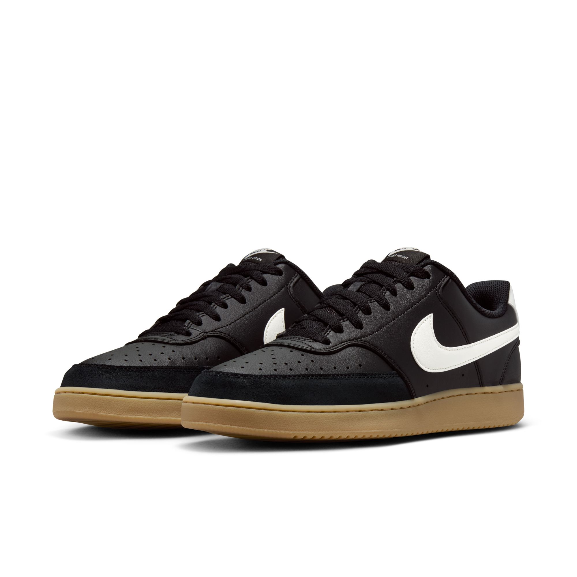 Sneaker NIKE SPORTSWEAR "COURT VISION LO", Herren, Gr. 42,5, schwarz, sail, gum light braun, Synthetik, Textil, Schuhe Sneaker