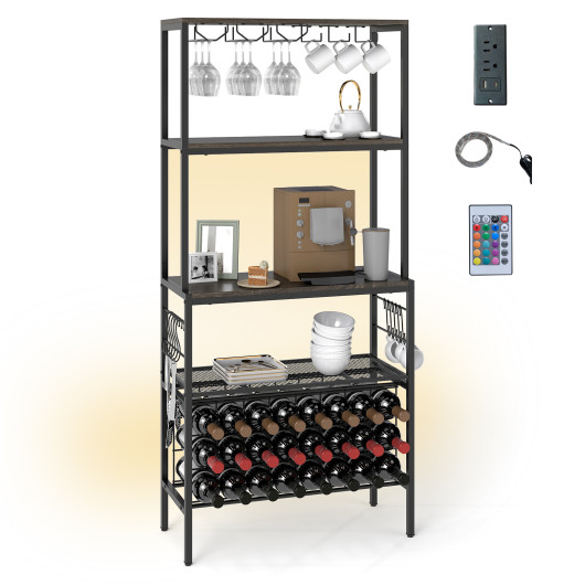 Costway Wine Organizer with Power Outlet and Bottle Holders-Gray
