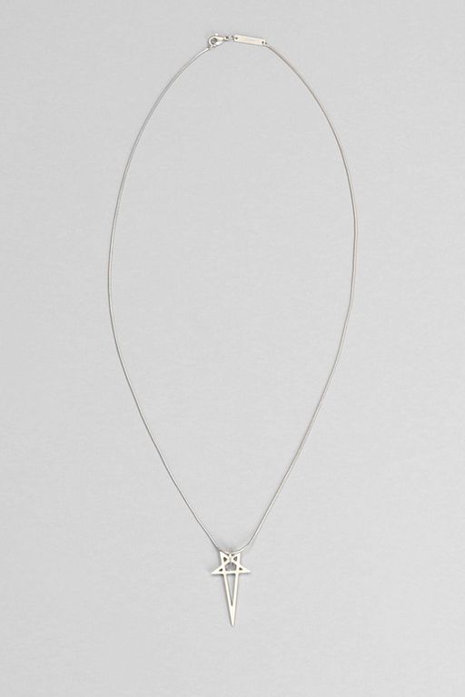 Pentagram Charm In Silver Brass - White - Rick Owens Necklaces